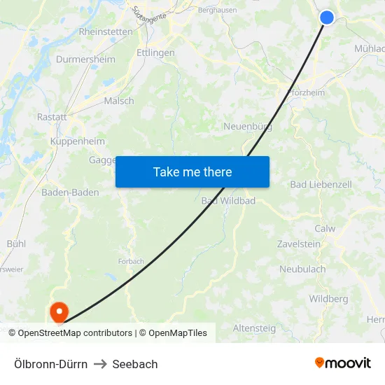 Ölbronn-Dürrn to Seebach map