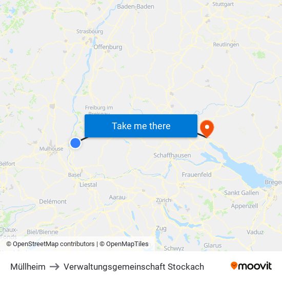 Müllheim to Verwaltungsgemeinschaft Stockach map