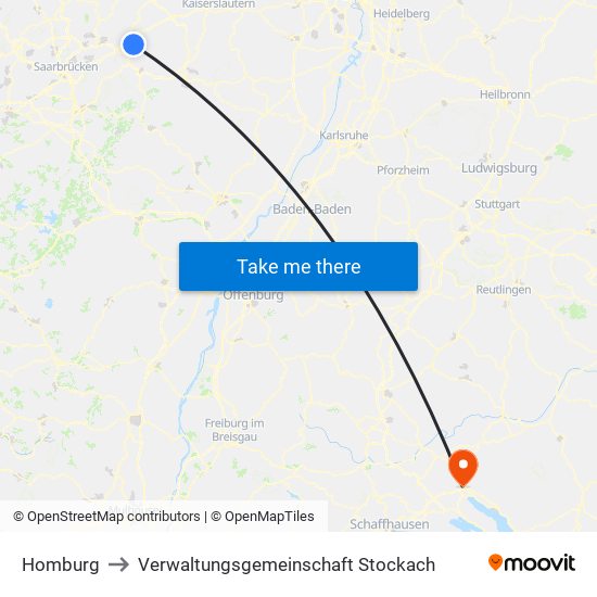 Homburg to Verwaltungsgemeinschaft Stockach map