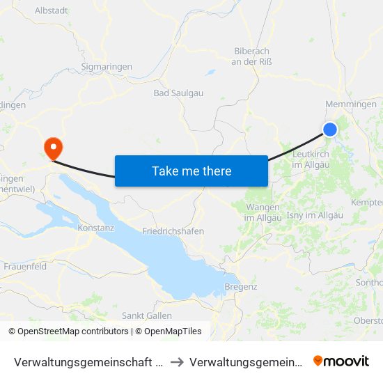 Verwaltungsgemeinschaft Leutkirch Im Allgäu to Verwaltungsgemeinschaft Stockach map