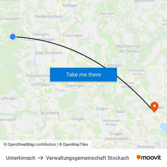 Unterkirnach to Verwaltungsgemeinschaft Stockach map