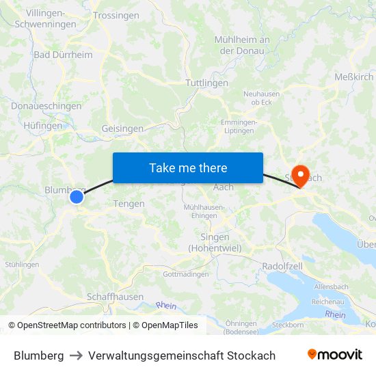 Blumberg to Verwaltungsgemeinschaft Stockach map