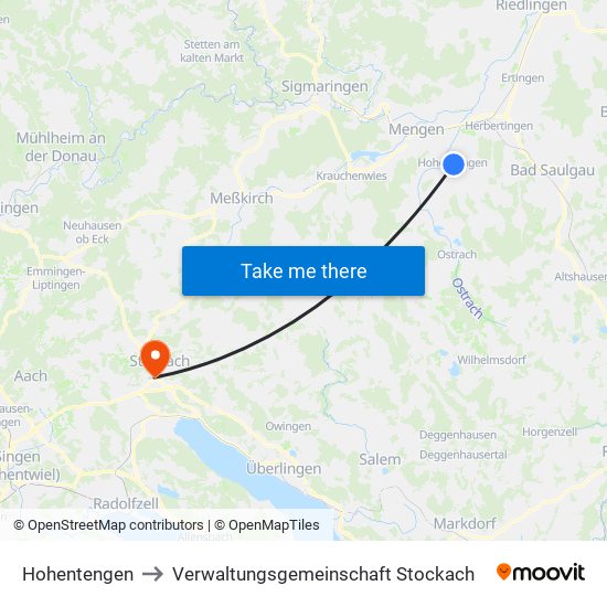 Hohentengen to Verwaltungsgemeinschaft Stockach map