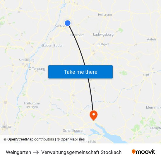 Weingarten to Verwaltungsgemeinschaft Stockach map