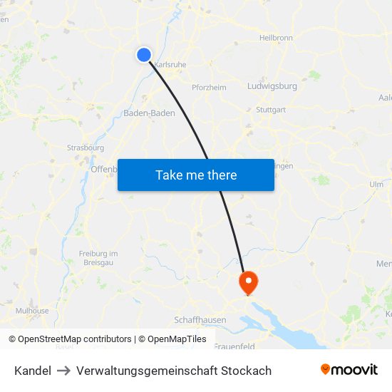 Kandel to Verwaltungsgemeinschaft Stockach map