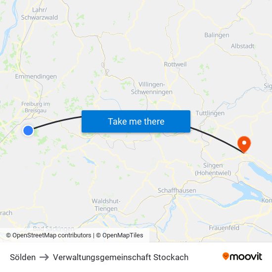 Sölden to Verwaltungsgemeinschaft Stockach map
