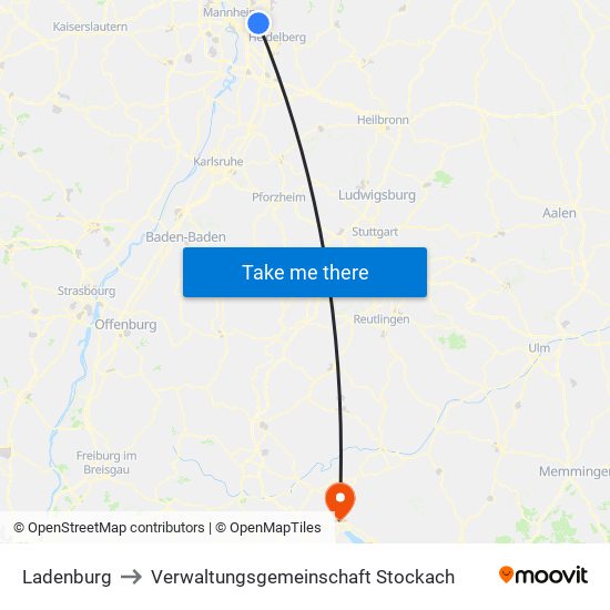 Ladenburg to Verwaltungsgemeinschaft Stockach map