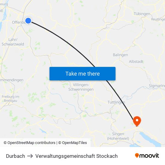 Durbach to Verwaltungsgemeinschaft Stockach map