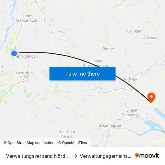 Verwaltungsverband Nördlicher Kaiserstuhl to Verwaltungsgemeinschaft Stockach map