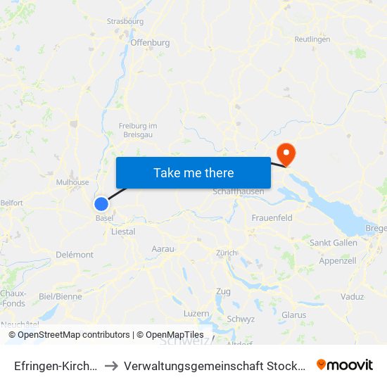 Efringen-Kirchen to Verwaltungsgemeinschaft Stockach map