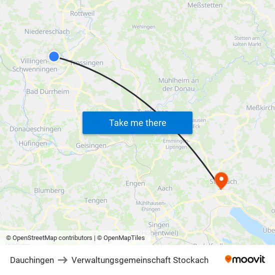 Dauchingen to Verwaltungsgemeinschaft Stockach map