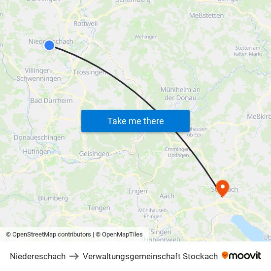 Niedereschach to Verwaltungsgemeinschaft Stockach map