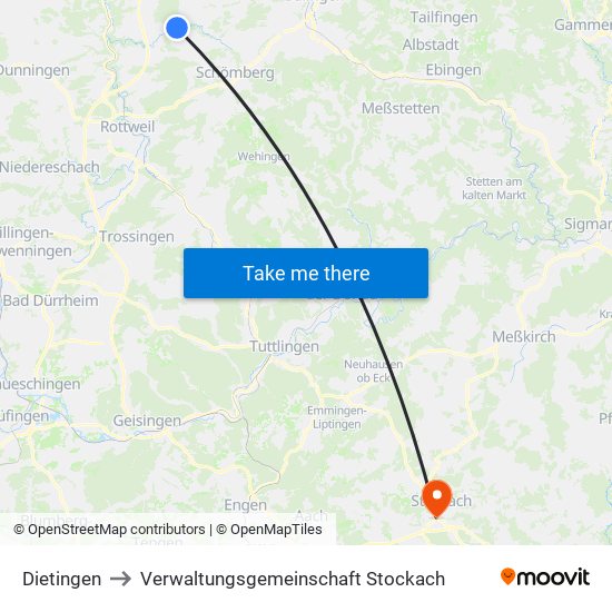 Dietingen to Verwaltungsgemeinschaft Stockach map