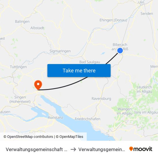Verwaltungsgemeinschaft Biberach An Der Riß to Verwaltungsgemeinschaft Stockach map