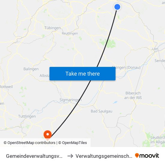 Gemeindeverwaltungsverband Voralb to Verwaltungsgemeinschaft Stockach map