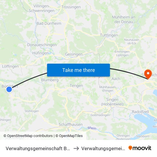 Verwaltungsgemeinschaft Bonndorf Im Schwarzwald to Verwaltungsgemeinschaft Stockach map