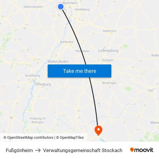 Fußgönheim to Verwaltungsgemeinschaft Stockach map