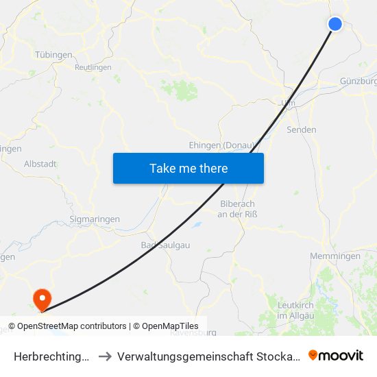 Herbrechtingen to Verwaltungsgemeinschaft Stockach map