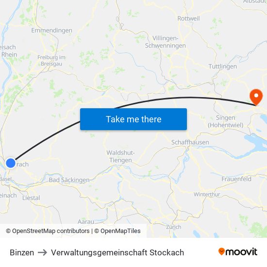 Binzen to Verwaltungsgemeinschaft Stockach map