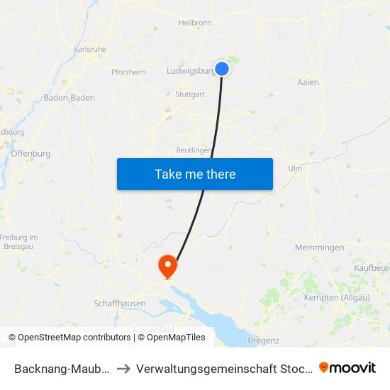 Backnang-Maubach to Verwaltungsgemeinschaft Stockach map