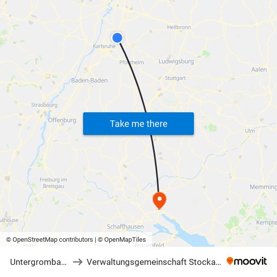 Untergrombach to Verwaltungsgemeinschaft Stockach map