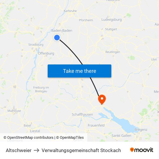 Altschweier to Verwaltungsgemeinschaft Stockach map