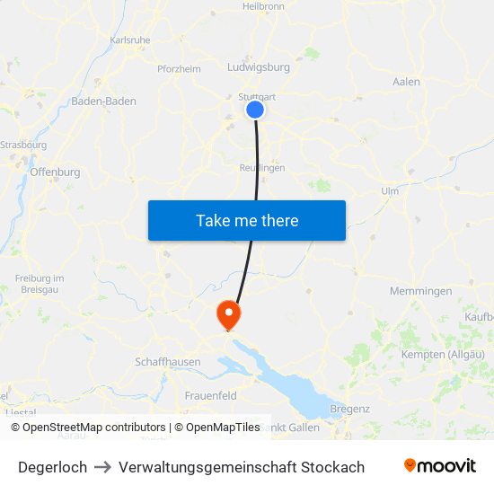 Degerloch to Verwaltungsgemeinschaft Stockach map