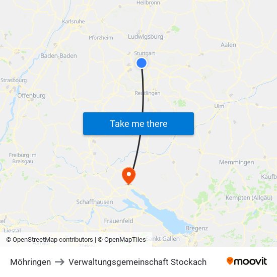 Möhringen to Verwaltungsgemeinschaft Stockach map