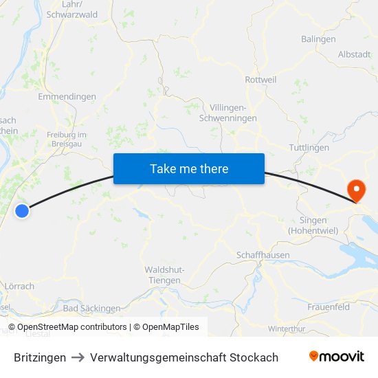 Britzingen to Verwaltungsgemeinschaft Stockach map