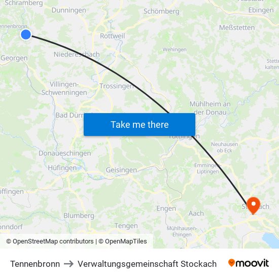 Tennenbronn to Verwaltungsgemeinschaft Stockach map