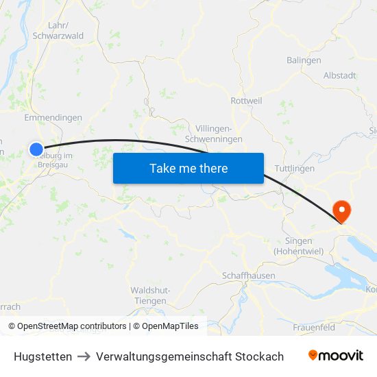 Hugstetten to Verwaltungsgemeinschaft Stockach map