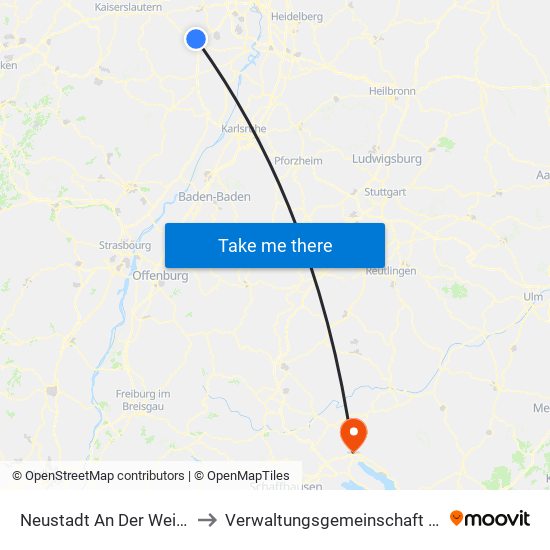 Neustadt An Der Weinstraße to Verwaltungsgemeinschaft Stockach map