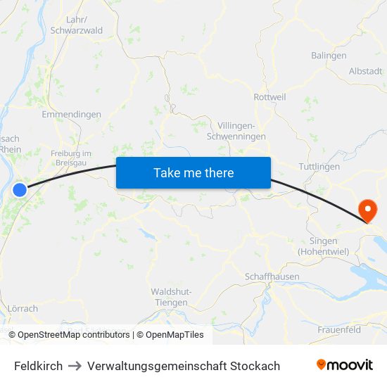 Feldkirch to Verwaltungsgemeinschaft Stockach map
