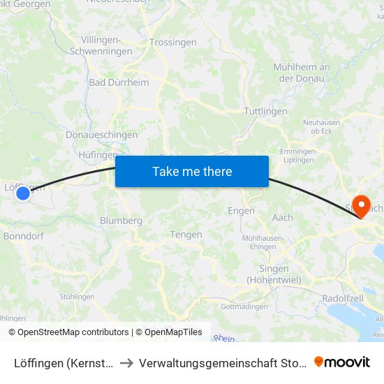 Löffingen (Kernstadt) to Verwaltungsgemeinschaft Stockach map