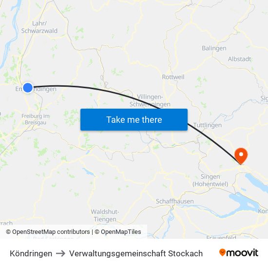 Köndringen to Verwaltungsgemeinschaft Stockach map