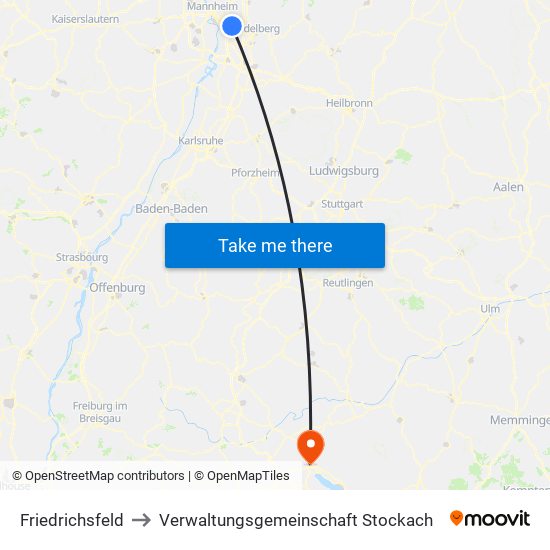 Friedrichsfeld to Verwaltungsgemeinschaft Stockach map