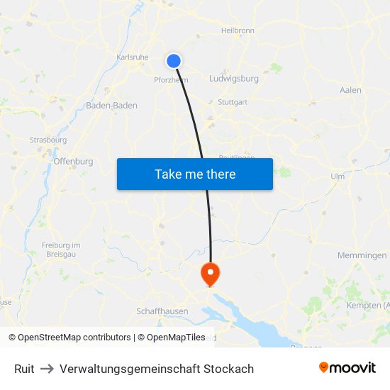 Ruit to Verwaltungsgemeinschaft Stockach map