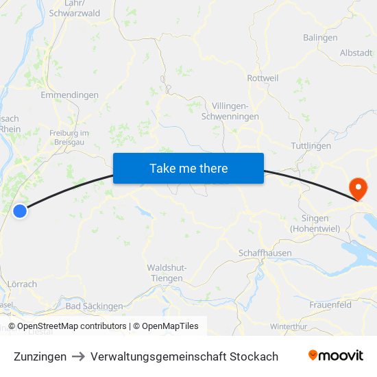 Zunzingen to Verwaltungsgemeinschaft Stockach map