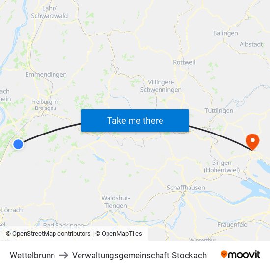 Wettelbrunn to Verwaltungsgemeinschaft Stockach map