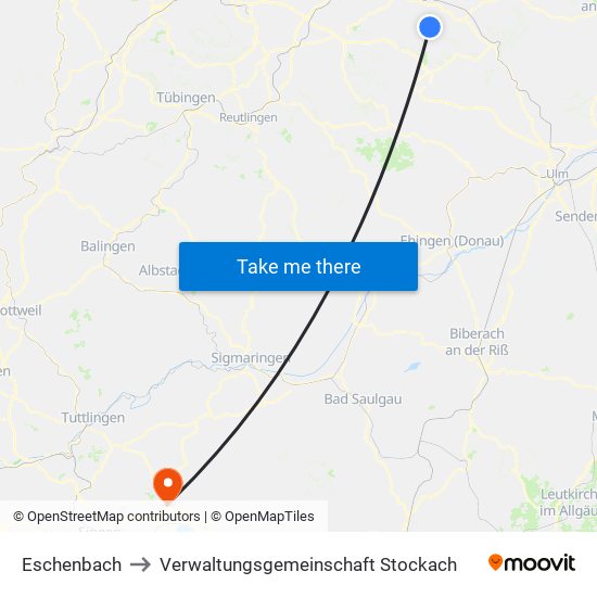 Eschenbach to Verwaltungsgemeinschaft Stockach map