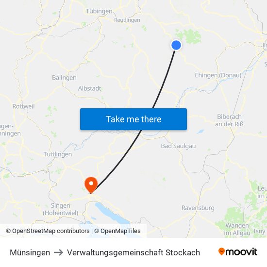 Münsingen to Verwaltungsgemeinschaft Stockach map