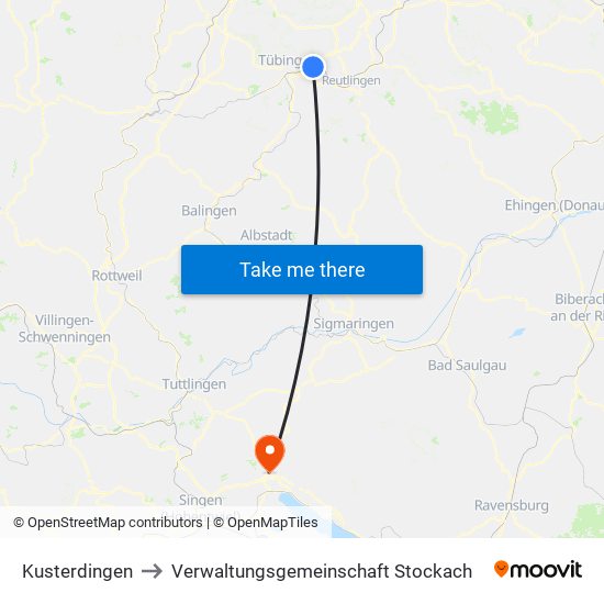 Kusterdingen to Verwaltungsgemeinschaft Stockach map