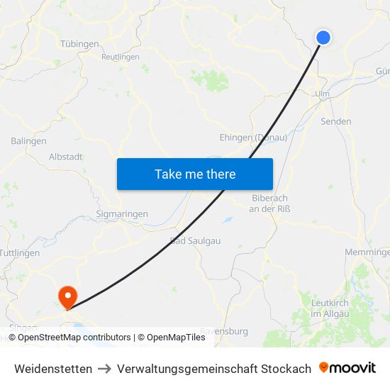 Weidenstetten to Verwaltungsgemeinschaft Stockach map