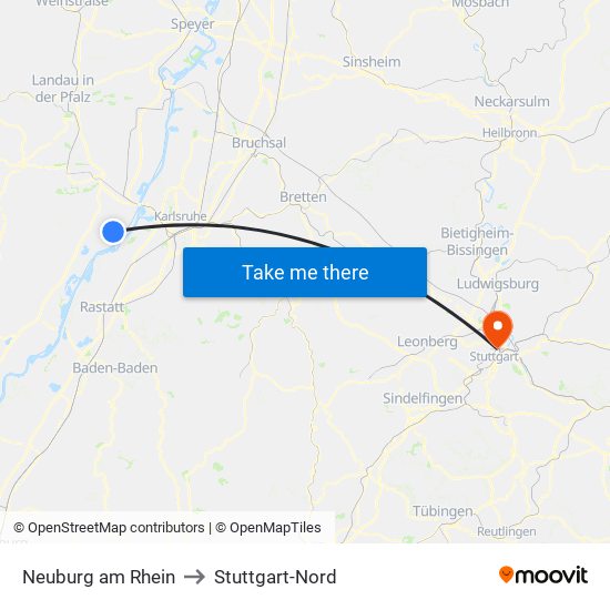 Neuburg am Rhein to Stuttgart-Nord map