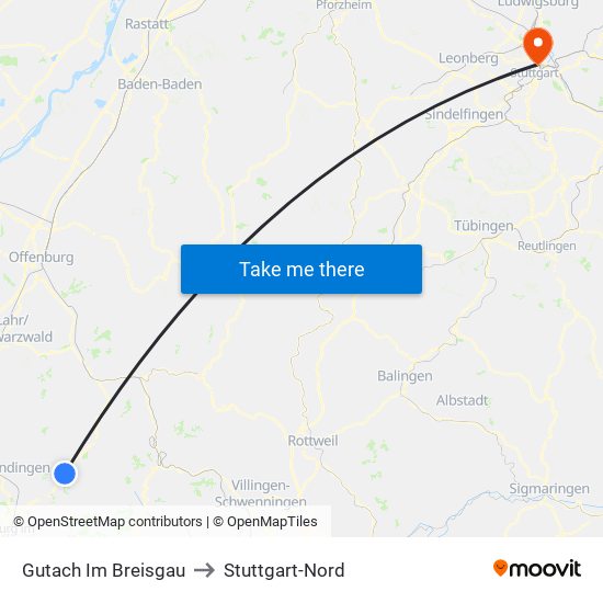 Gutach Im Breisgau to Stuttgart-Nord map
