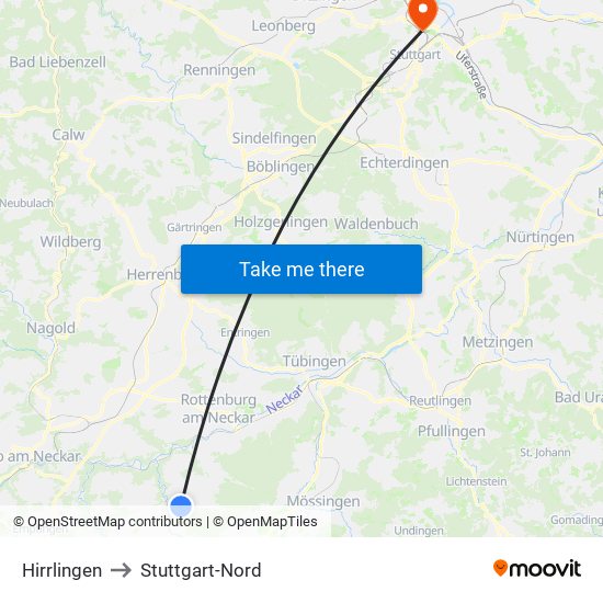 Hirrlingen to Stuttgart-Nord map