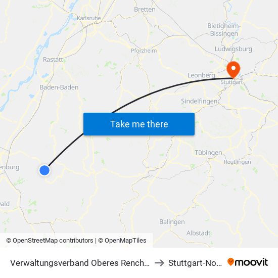 Verwaltungsverband Oberes Renchtal to Stuttgart-Nord map