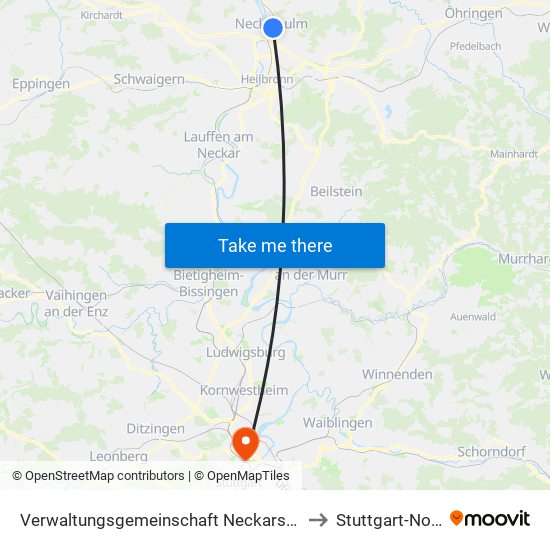 Verwaltungsgemeinschaft Neckarsulm to Stuttgart-Nord map