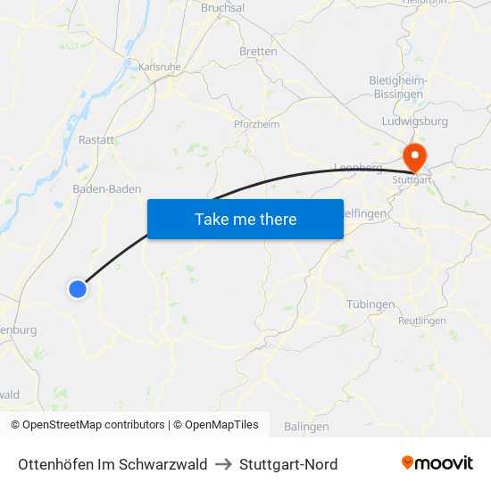 Ottenhöfen Im Schwarzwald to Stuttgart-Nord map