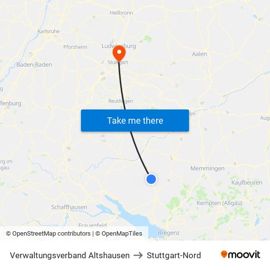 Verwaltungsverband Altshausen to Stuttgart-Nord map